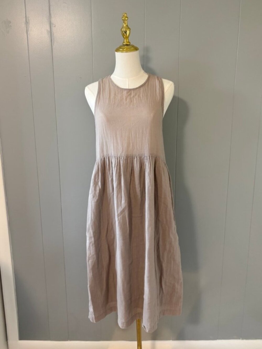 Wilfred Aritzia Cotton Gauze Midi Dress Taupe Sleeveless Drop Waist Cotton XS
